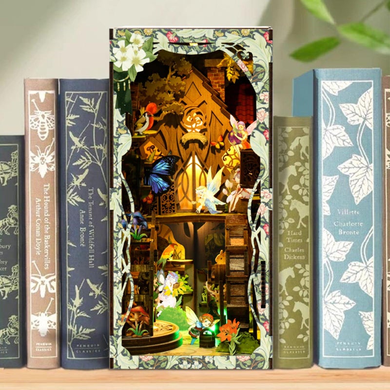 ISSEVE Book Nook Kit, DIY 3D Wooden Puzzle Dollhouse Booknook for Adults, Tiny Miniature House Kit Bookshelf Decor with LED Light and Dust Cover, Gifts for Family and Friends (Forest Secret World) - Image 5