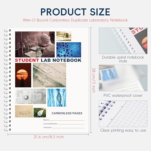Yeplan Carbonless Lab Notebook - 8.5" x 11" Chemistry Notebook with 50 Sets of Pages, Science Grid Paper, Protective Translucent Cover & Wire-O Binding, for Students/Researchers - Image 3
