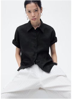 MANGO Short Sleeve Linen-Blend Shirt  - Image 1