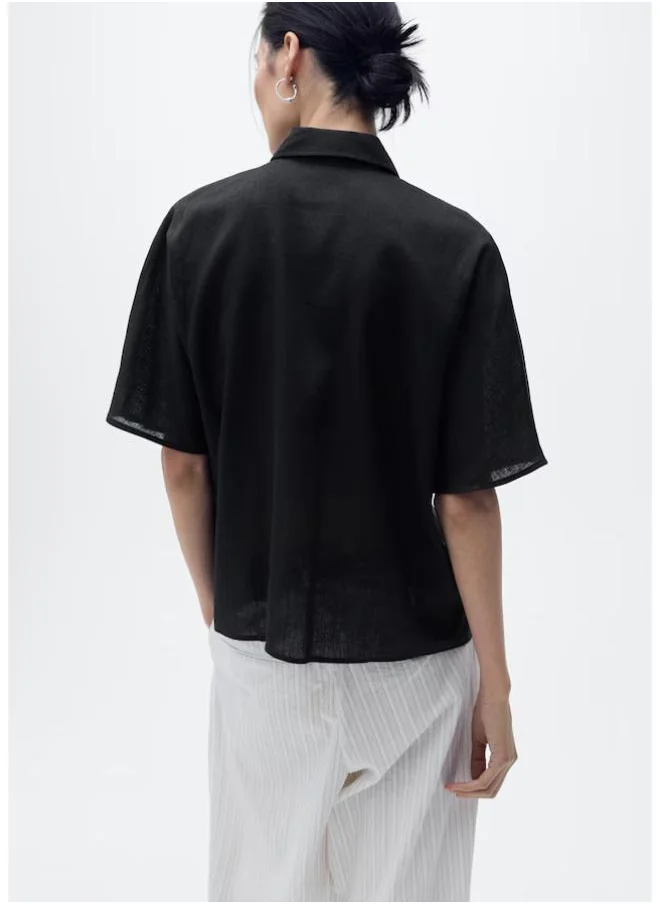 مانجو Short Sleeve Linen-Blend Shirt