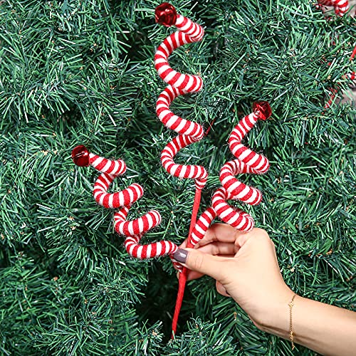 ZHANYIGY 4PC Set Red/White Christmas Tree Decoration Woolen Bells Curly Pick, Christmas Ornaments Home Office Party - Image 2