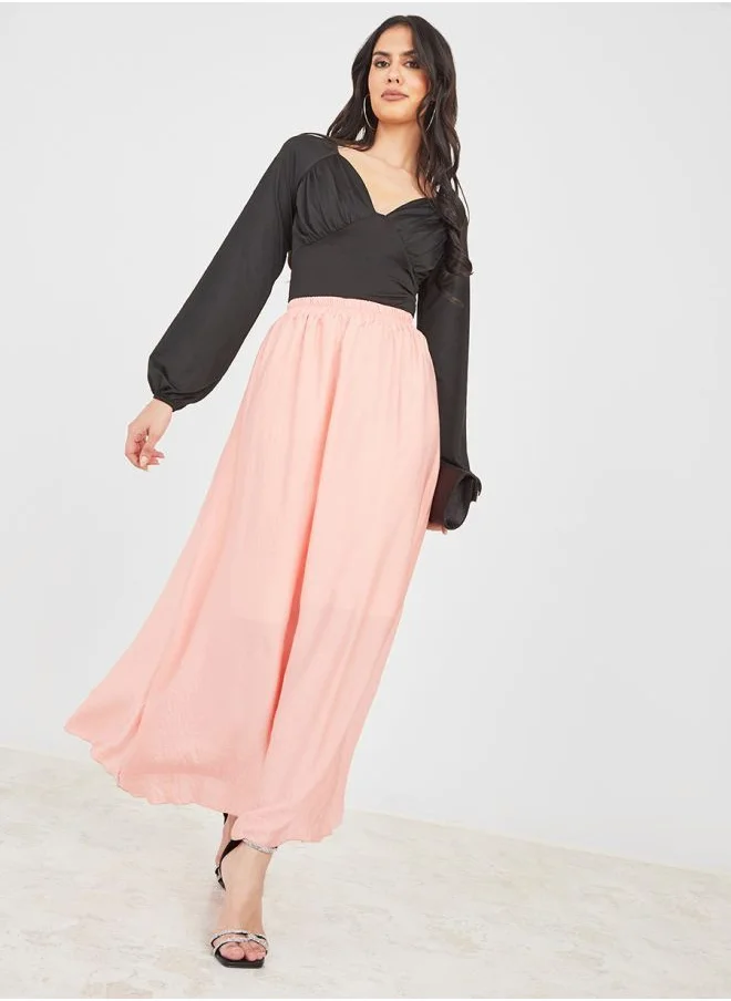 Styli High Rise Satin A-Line Maxi Skirt