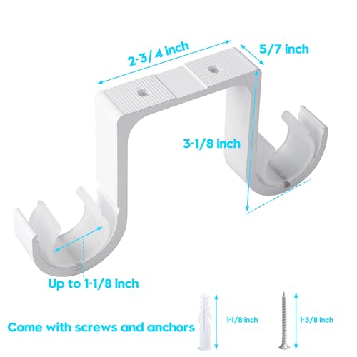 AddGrace Heavy Duty Double Curtain Rod Holders 4 Pack-Ceiling Curtain Rod Brackets Drilled Aluminum Alloy for Bedroom Living Room（White） - Image 2