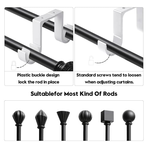AddGrace Heavy Duty Double Curtain Rod Holders 4 Pack-Ceiling Curtain Rod Brackets Drilled Aluminum Alloy for Bedroom Living Room（White） - Image 3