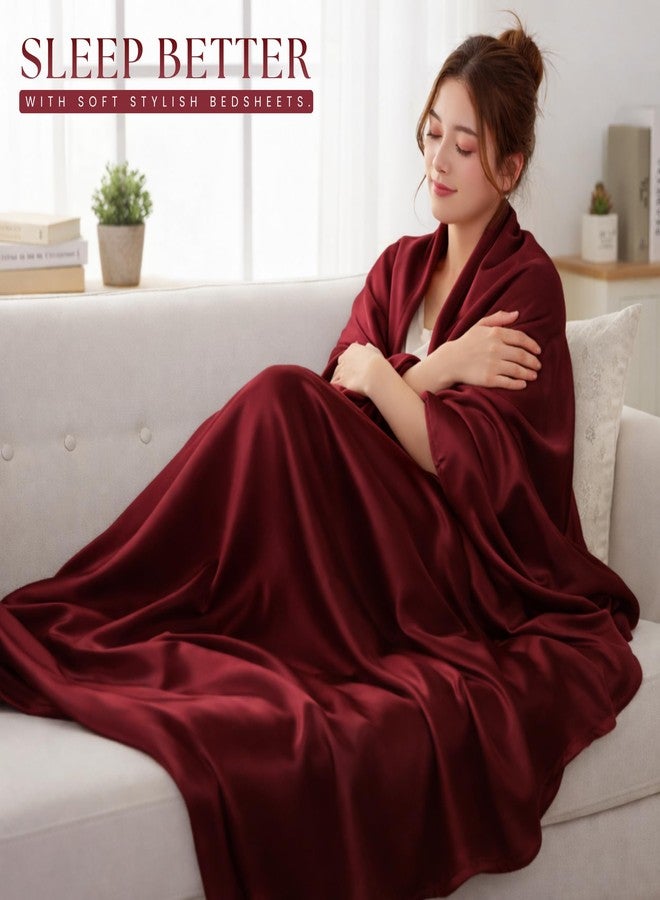 VAS COLLECTIONS Satin Bedsheet King Size (108 x 108 Inches) | 300 TC Ultra Soft Silky Smooth Satin Bed Sheet with 2 Pillow Covers | Luxury Satin Bedsheets for Double Bed (Rose Red) - Image 4
