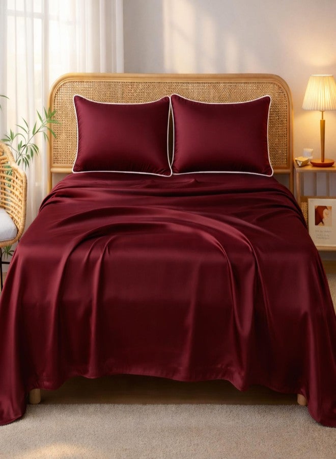 VAS COLLECTIONS Satin Bedsheet King Size (108 x 108 Inches) | 300 TC Ultra Soft Silky Smooth Satin Bed Sheet with 2 Pillow Covers | Luxury Satin Bedsheets for Double Bed (Rose Red) - Image 1