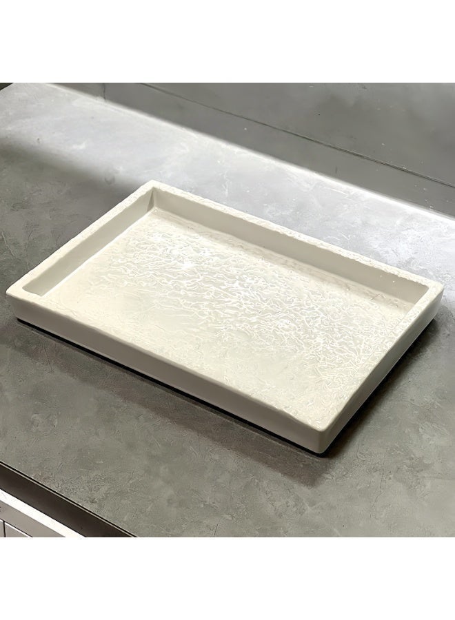 FUKE Bathroom Tray Ceramic  Bathroom Sink Organizer for Cosmetics, Candles, Lotion, Perfume and Home Decoration Trays(White 30*20*3) - Image 2