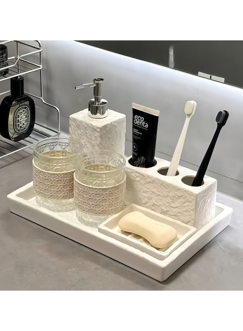 FUKE Bathroom Tray Ceramic  Bathroom Sink Organizer for Cosmetics, Candles, Lotion, Perfume and Home Decoration Trays(White 30*20*3) - Image 1