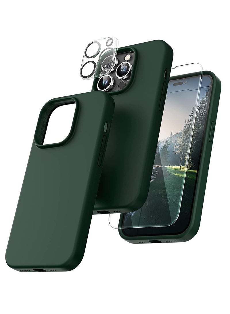 ELTRAZONE [5 in 1] for iPhone 14 pro max Case, with 2 Pack Screen Protector + 2 Pack Camera Lens Protector, Slim Liquid Silicone Phone Case 6.7 Inch, [Anti-Scratch] [Drop Protection], Alpine Green - Image 1