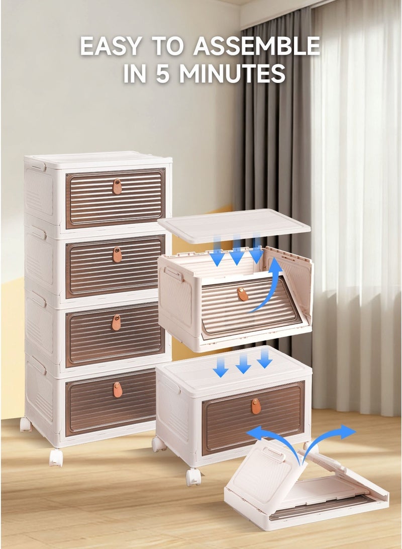الواحة الذهبية  خزانة تخزين قابلة للطي 4 طبقات، صندوق بلاستيكي كبير السعة 39x27x86 سم مع عجلات دوارة 360 درجة، نظام تخزين متحرك للمعيشة والمطبخ والغرفة والنوم والسكن الجامعي والمزيد - Image 3
