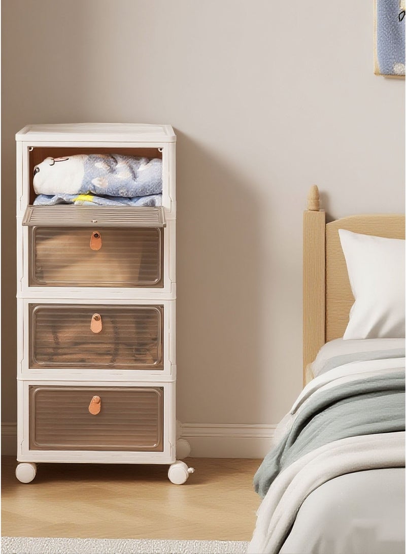 الواحة الذهبية  خزانة تخزين قابلة للطي 4 طبقات، صندوق بلاستيكي كبير السعة 39x27x86 سم مع عجلات دوارة 360 درجة، نظام تخزين متحرك للمعيشة والمطبخ والغرفة والنوم والسكن الجامعي والمزيد - Image 5