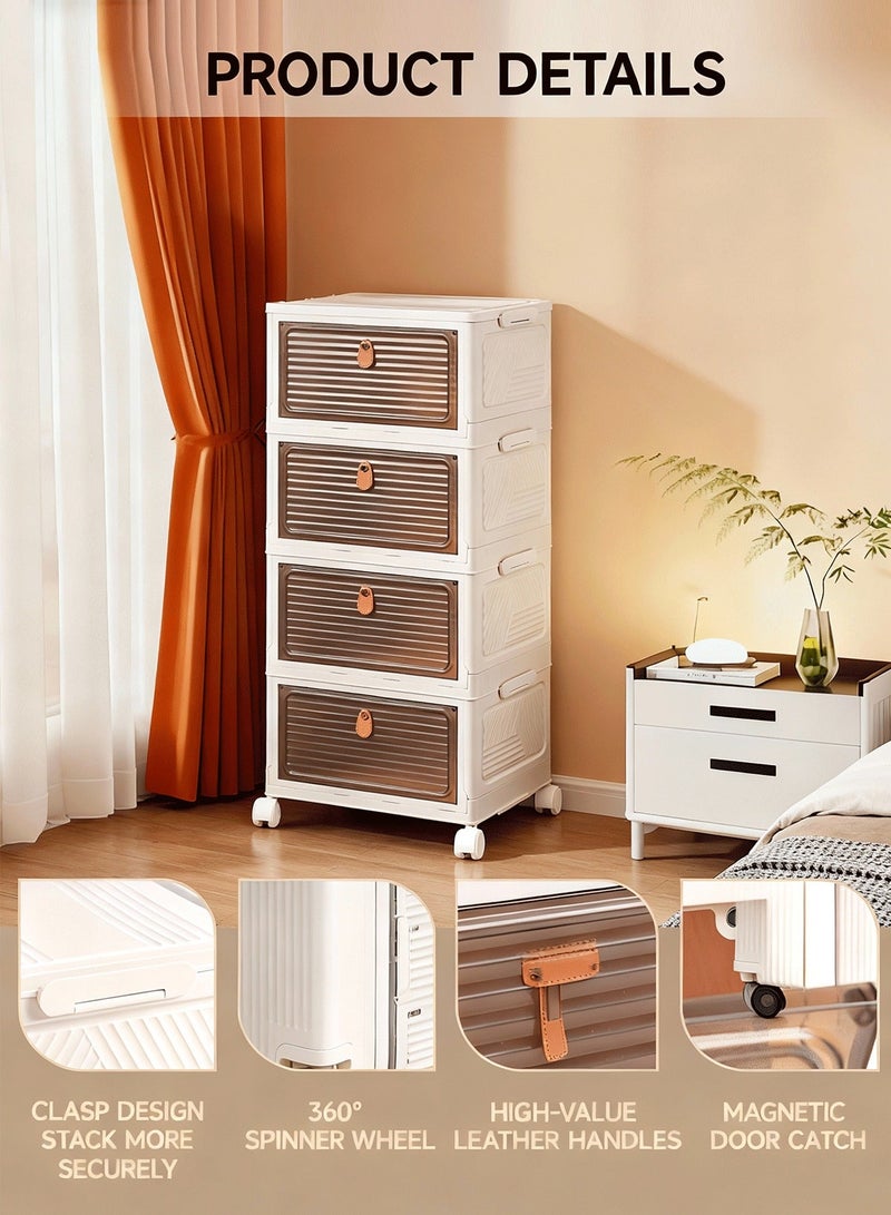 الواحة الذهبية  خزانة تخزين قابلة للطي 4 طبقات، صندوق بلاستيكي كبير السعة 39x27x86 سم مع عجلات دوارة 360 درجة، نظام تخزين متحرك للمعيشة والمطبخ والغرفة والنوم والسكن الجامعي والمزيد - Image 4