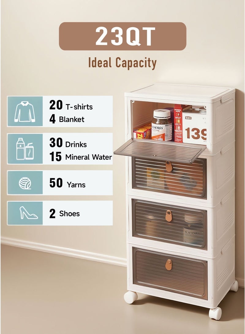 الواحة الذهبية  خزانة تخزين قابلة للطي 4 طبقات، صندوق بلاستيكي كبير السعة 39x27x86 سم مع عجلات دوارة 360 درجة، نظام تخزين متحرك للمعيشة والمطبخ والغرفة والنوم والسكن الجامعي والمزيد - Image 1