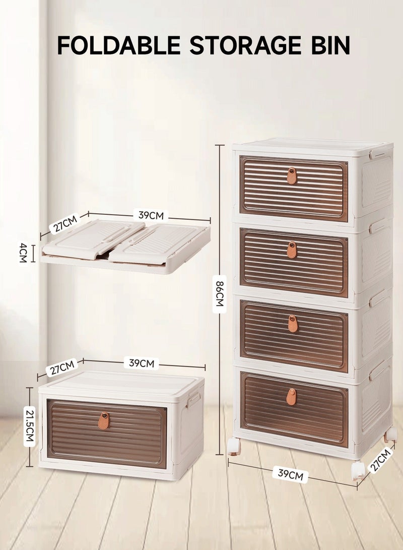 الواحة الذهبية  خزانة تخزين قابلة للطي 4 طبقات، صندوق بلاستيكي كبير السعة 39x27x86 سم مع عجلات دوارة 360 درجة، نظام تخزين متحرك للمعيشة والمطبخ والغرفة والنوم والسكن الجامعي والمزيد - Image 2