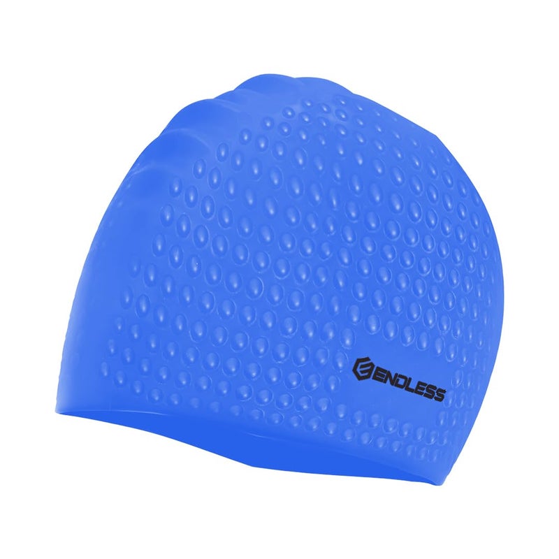 Endless EL1021 Comfortable Silicon Swimming Cap with Bubble Design | Blue | Material : Silicon | Elastic Waterproof Swimming Cap for Long and Short Hair with Thicker Edge | For Adults, Women and Men - Image 1