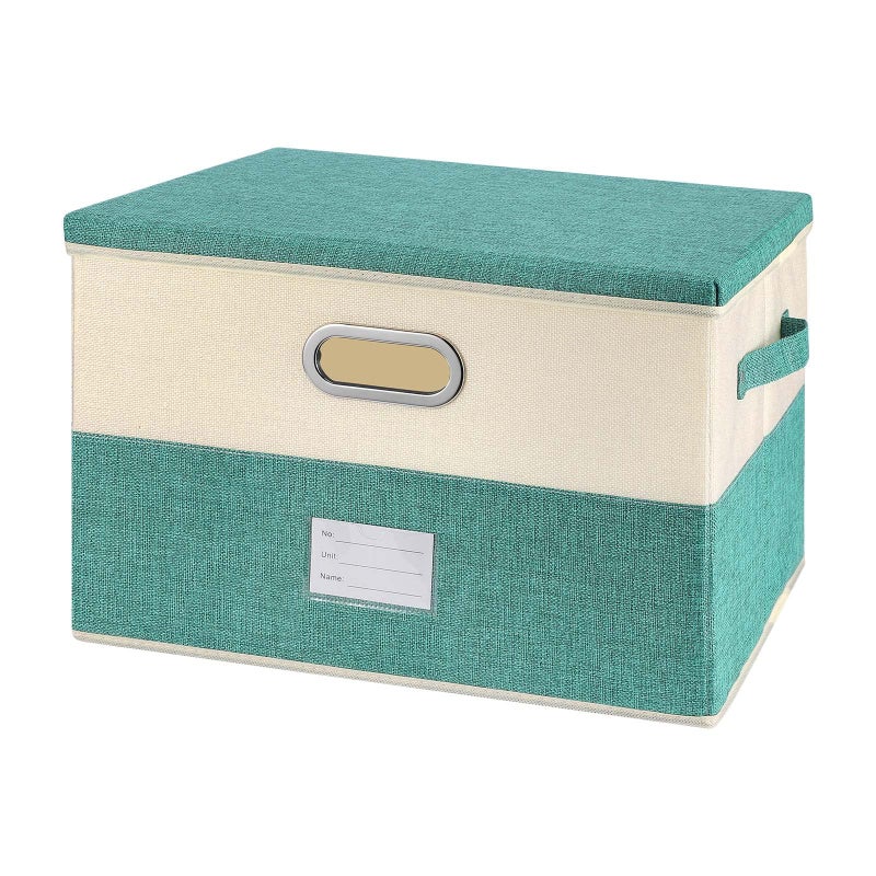Valease Large Linen Fabric Foldable Storage Bins with Removable Lid and Handles, Washable Storage Box Organizer Containers Baskets Cube with Cover for Bedroom,Closet,Office (Turquoise&Cream, Medium) - Image 1