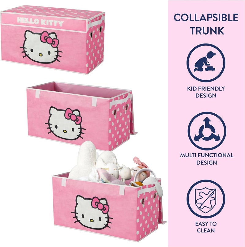 Idea Nuova Hello Kitty 4 Piece Storage Solution Set with Pop Up Hamper Collapsible Storage Trunk and 2 Nestable Storage Bins - Image 4