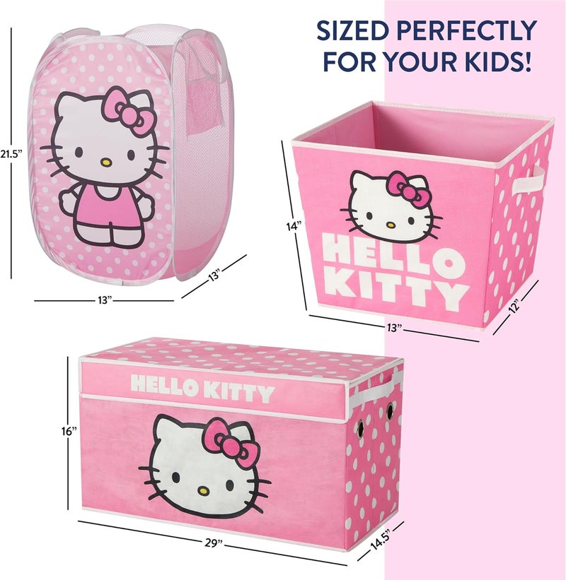 Idea Nuova Hello Kitty 4 Piece Storage Solution Set with Pop Up Hamper Collapsible Storage Trunk and 2 Nestable Storage Bins - Image 3