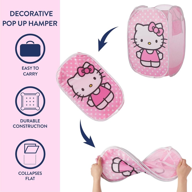 Idea Nuova Hello Kitty 4 Piece Storage Solution Set with Pop Up Hamper Collapsible Storage Trunk and 2 Nestable Storage Bins - Image 5