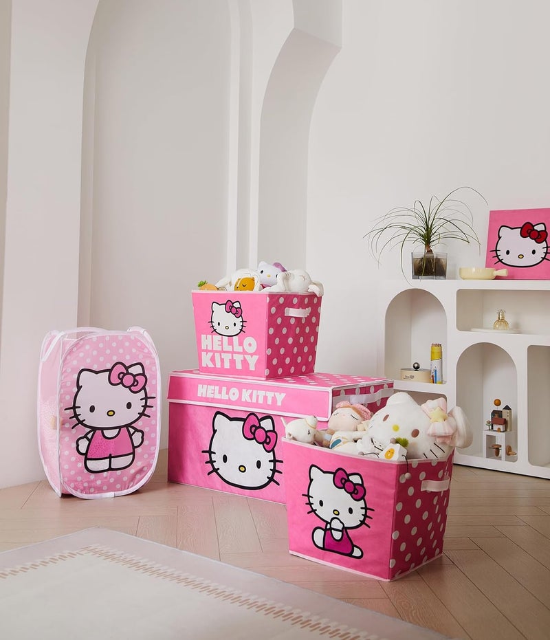 Idea Nuova Hello Kitty 4 Piece Storage Solution Set with Pop Up Hamper Collapsible Storage Trunk and 2 Nestable Storage Bins - Image 1