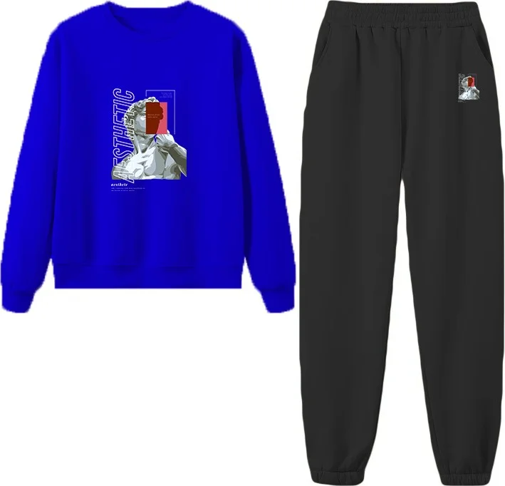 دوغ فش Tracksuit Set Oversize Athetic Printed Tracksuit Set,lover,couple Combination Navy Blue