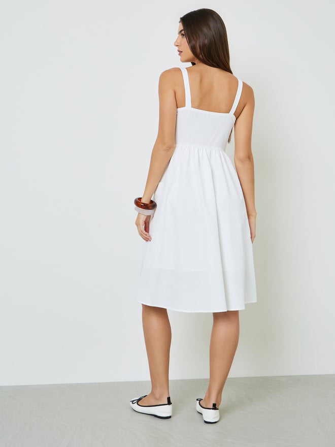 Styli White Button Front Midi Dress with Patch Pocket - Image 5