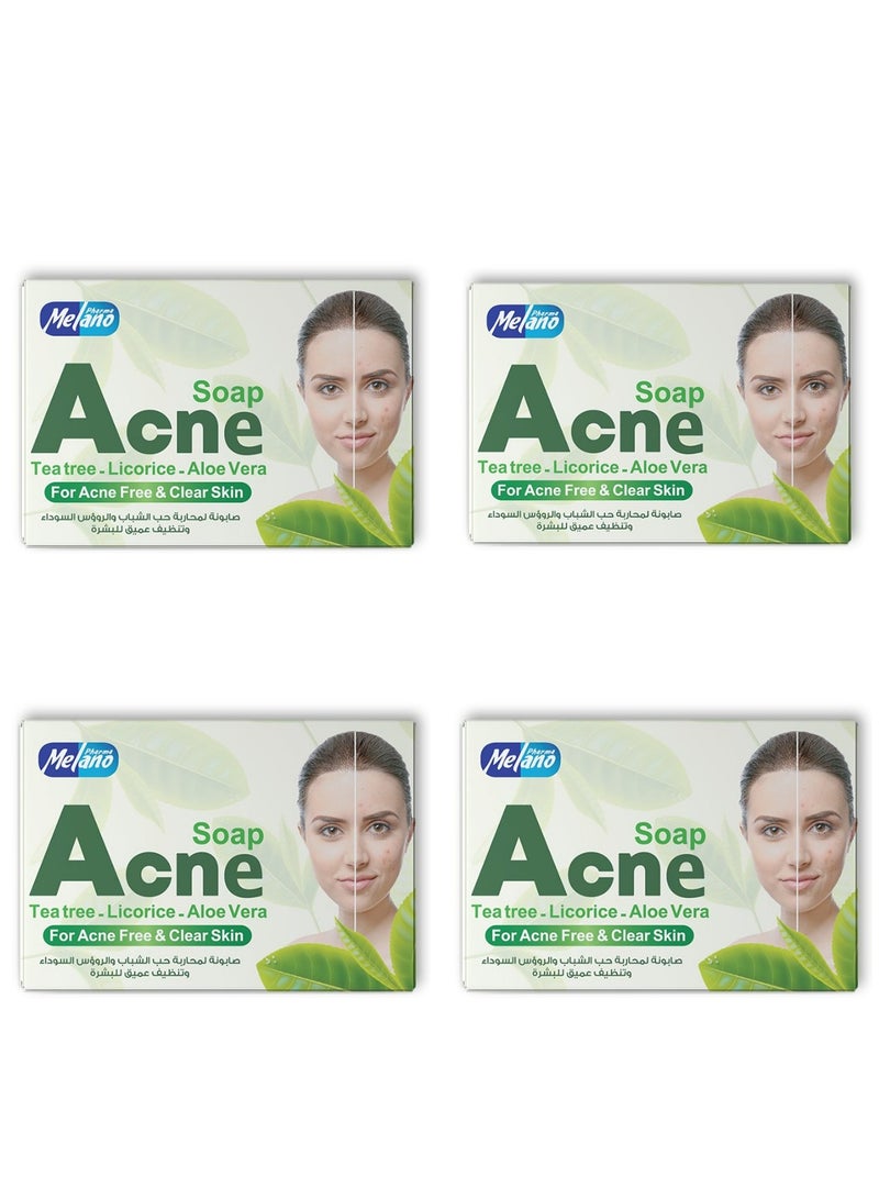 Melano Pharma Acne Soap With Tea Tree-Licorice-Aloe Vera For Acne Free And Clear Skin 100 g 4 Pcs - Image 1