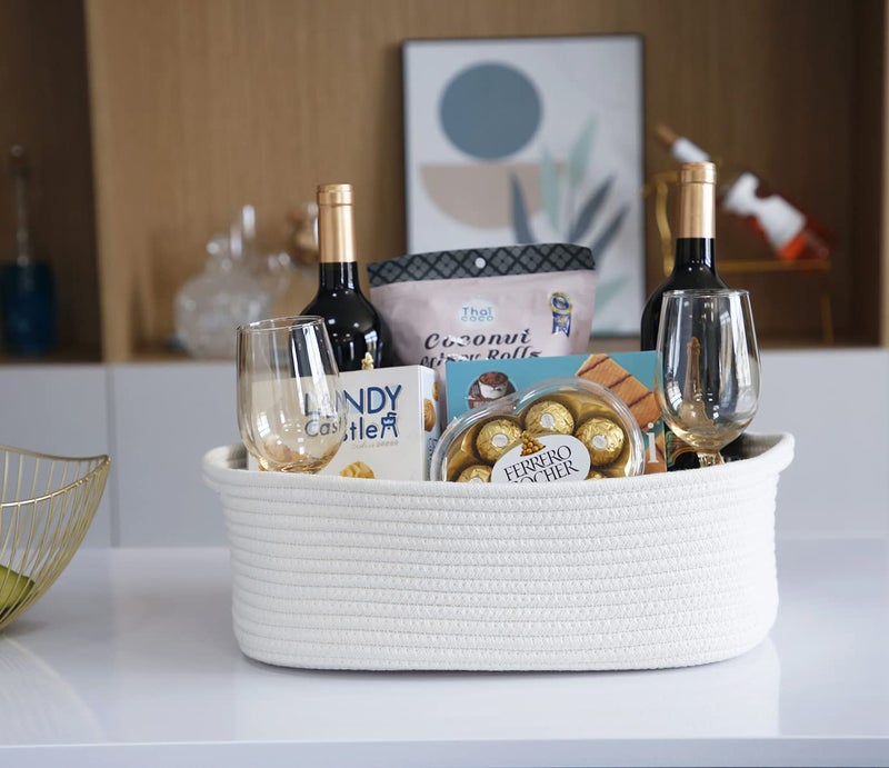 CIKI HOME Woven Cotton Rope Storage Basket, Cube Changing Table Organizer for Closet Towels, Baby Nursery Bin, Small Dog Cat Toy Box, Gift Baskets empty (White) - Image 3