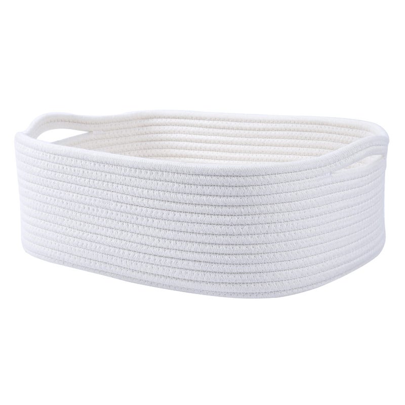 CIKI HOME Woven Cotton Rope Storage Basket, Cube Changing Table Organizer for Closet Towels, Baby Nursery Bin, Small Dog Cat Toy Box, Gift Baskets empty (White) - Image 1
