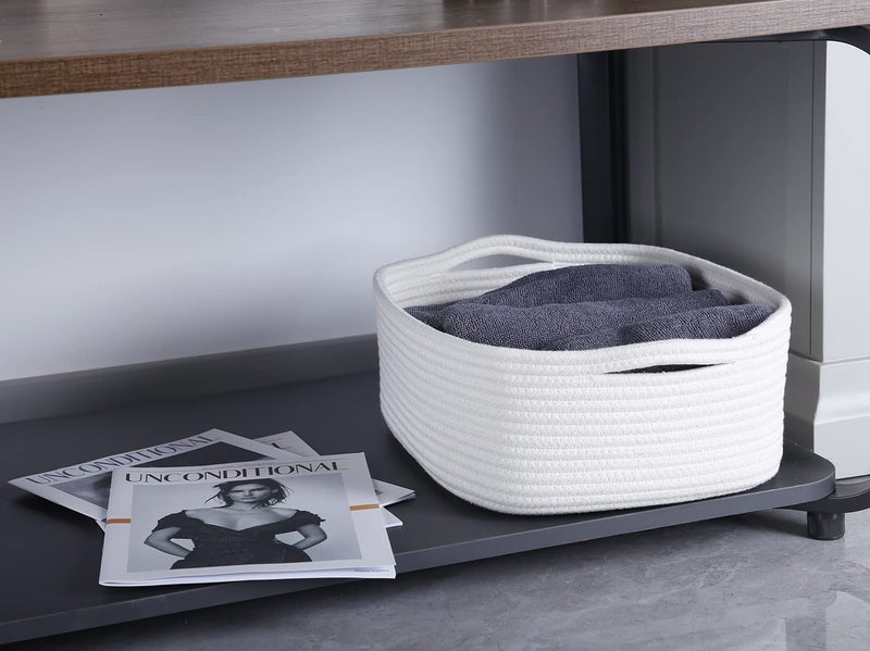 CIKI HOME Woven Cotton Rope Storage Basket, Cube Changing Table Organizer for Closet Towels, Baby Nursery Bin, Small Dog Cat Toy Box, Gift Baskets empty (White) - Image 5