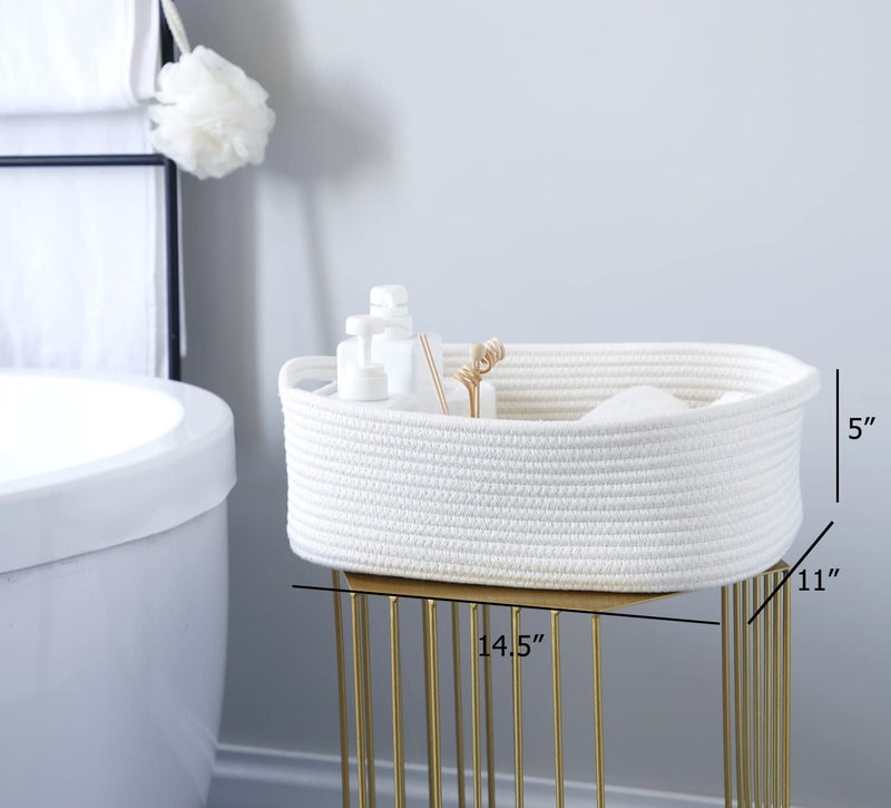 CIKI HOME Woven Cotton Rope Storage Basket, Cube Changing Table Organizer for Closet Towels, Baby Nursery Bin, Small Dog Cat Toy Box, Gift Baskets empty (White) - Image 4