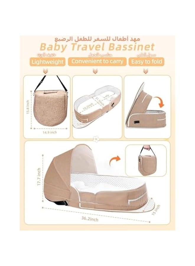 Baby Travel Cot with Mosquito Net and Awning, Foldable Baby Tent, Washable Crib Bionic Travel Bed Breathable Cradle Cot, Portable Baby Cot, Foldable Baby Cot with Mosquito Net (Brown)  - Image 4