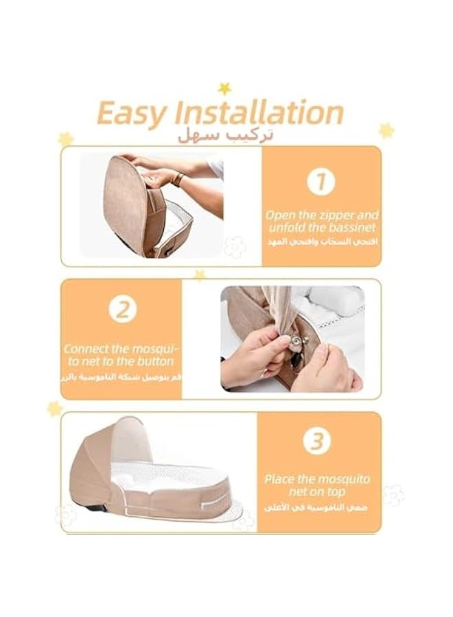 Baby Travel Cot with Mosquito Net and Awning, Foldable Baby Tent, Washable Crib Bionic Travel Bed Breathable Cradle Cot, Portable Baby Cot, Foldable Baby Cot with Mosquito Net (Brown)  - Image 5