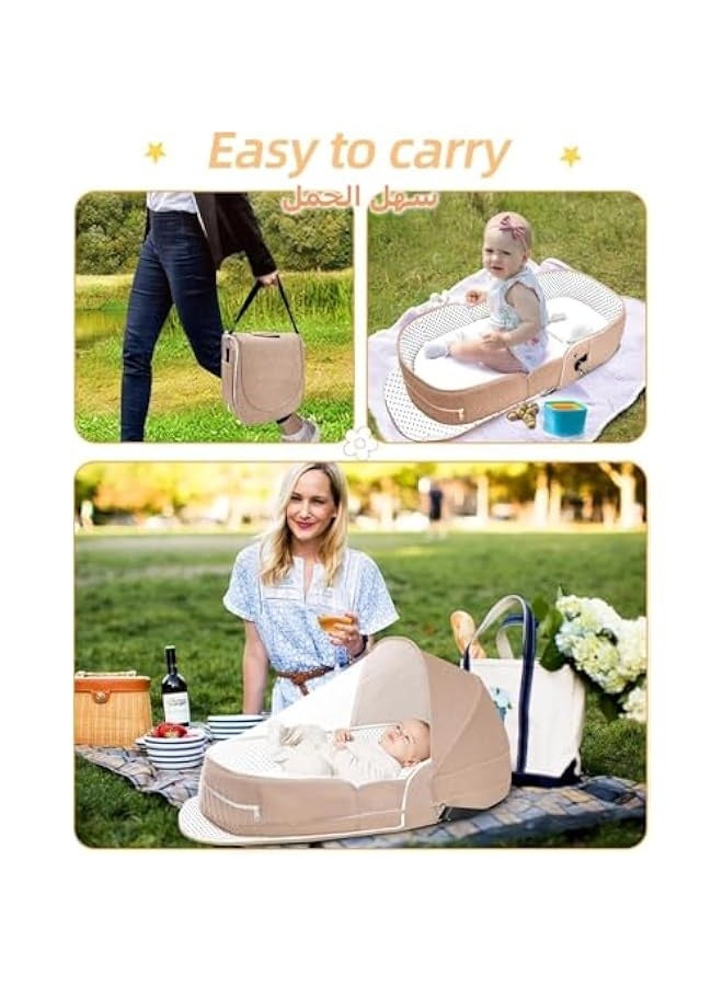 Baby Travel Cot with Mosquito Net and Awning, Foldable Baby Tent, Washable Crib Bionic Travel Bed Breathable Cradle Cot, Portable Baby Cot, Foldable Baby Cot with Mosquito Net (Brown)  - Image 3