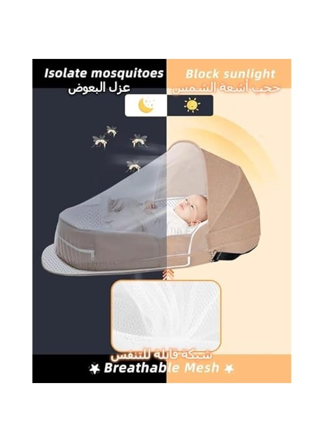 Baby Travel Cot with Mosquito Net and Awning, Foldable Baby Tent, Washable Crib Bionic Travel Bed Breathable Cradle Cot, Portable Baby Cot, Foldable Baby Cot with Mosquito Net (Brown)  - Image 2