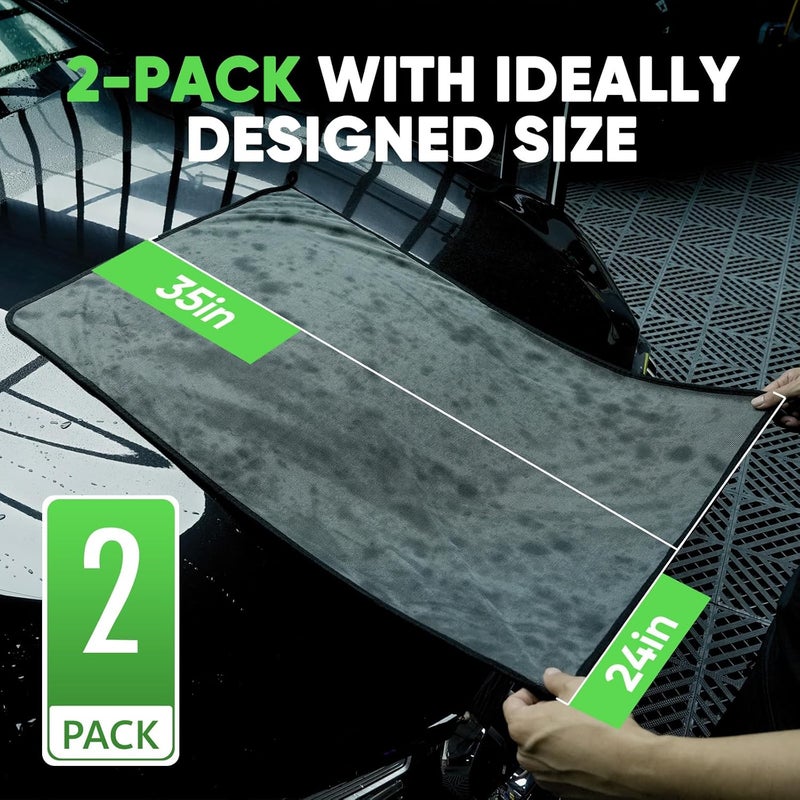 KKV 2-Pack Extra Large Microfiber Car Drying Towels (35" x 24") - Ultra Absorbent, Streak-Free, Scratch-Free - Image 3