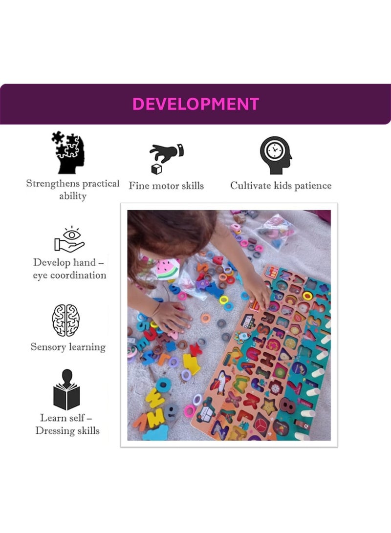 Wooden Magnetic Fishing Game for Toddlers, logarithmic Board, Wooden Number Puzzle with 135 Pieces. Stacking Toy. Juegos para niños 2-3 años. Magnetic Alphabet Maze Board. Nest Puzzle. - Image 4