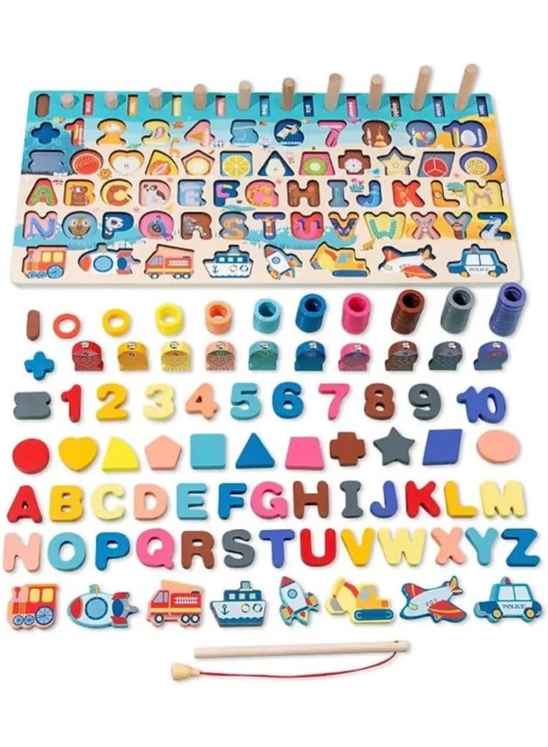Wooden Magnetic Fishing Game for Toddlers, logarithmic Board, Wooden Number Puzzle with 135 Pieces. Stacking Toy. Juegos para niños 2-3 años. Magnetic Alphabet Maze Board. Nest Puzzle. - Image 1