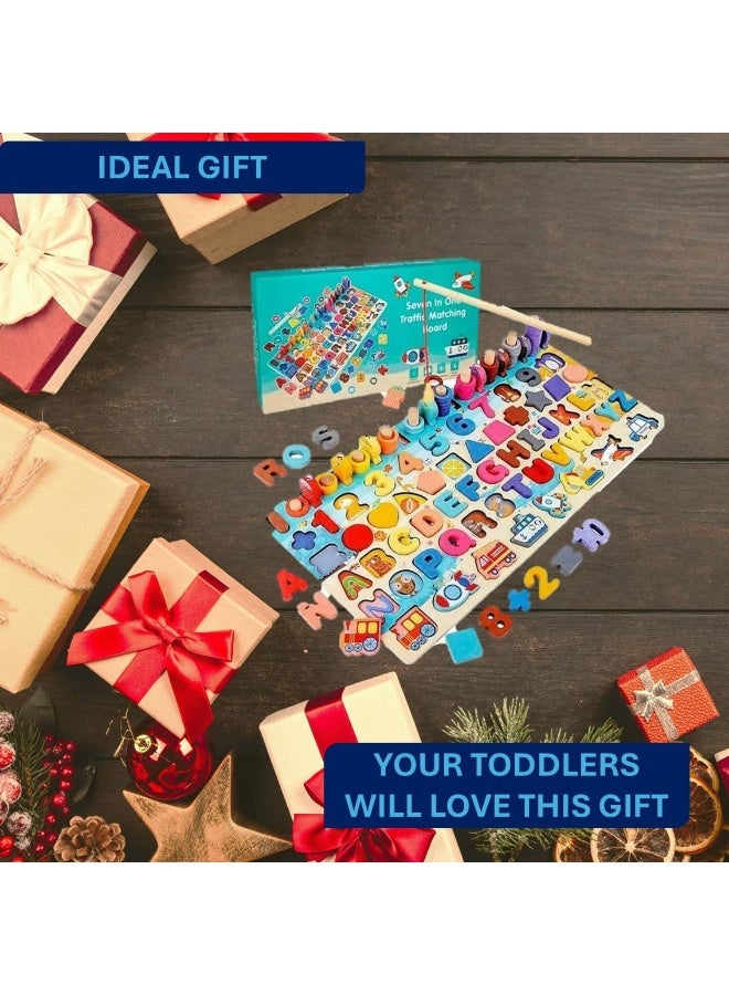 Wooden Magnetic Fishing Game for Toddlers, logarithmic Board, Wooden Number Puzzle with 135 Pieces. Stacking Toy. Juegos para niños 2-3 años. Magnetic Alphabet Maze Board. Nest Puzzle. - Image 3