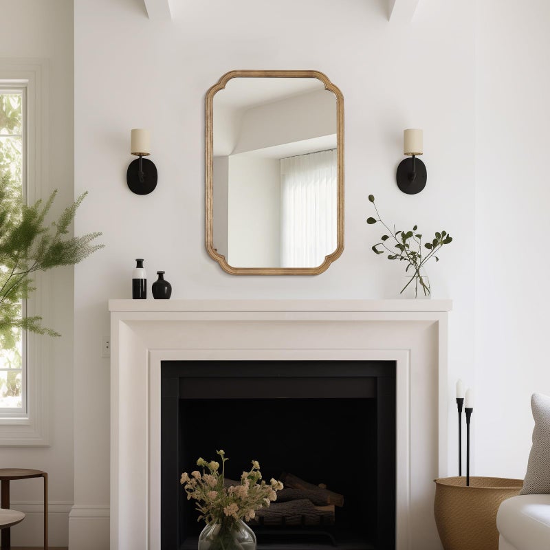 WallBeyond 24" x 36" Rounded Corner Arch Wall Mirror with Wood Frame for Entryway, Living Room or Bedroom Home Decor - Light Woodgrain, Honey-Colored - Image 4