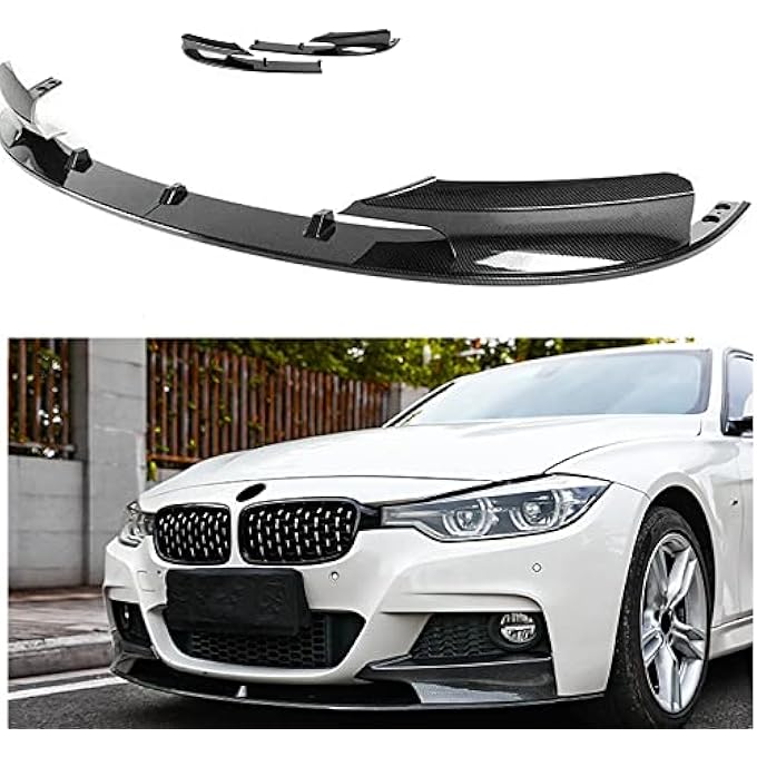 KUBYMOTO Car Front Bumper Spoiler Lip For 2012-2018 BMW F30 3 Series M Sport Carbon Fiber - Image 1