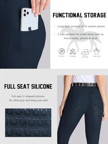 DMVOD Women's Horse Riding Pants Active Silicon Grip Full Seat Breeches for Women Equestrian Pants Navy M - Image 4