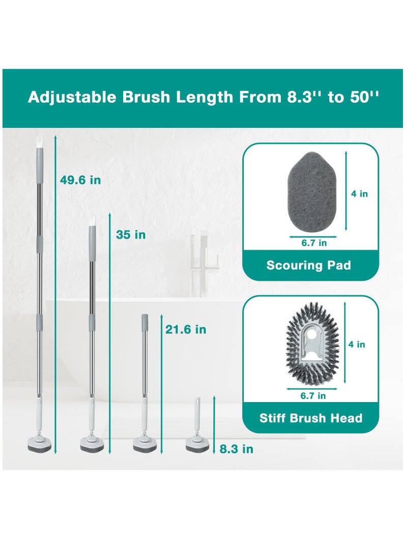 Excefore 2 in 1 Tub & Tile Scrubber Cleaning Brush with Long Handle, 50'' Shower Bathtub Brush Include 1 Stiff Brush & 1 Sponge Brush for Kitchen Floor Wall Bathroom Glass Toilet Window  - Image 2