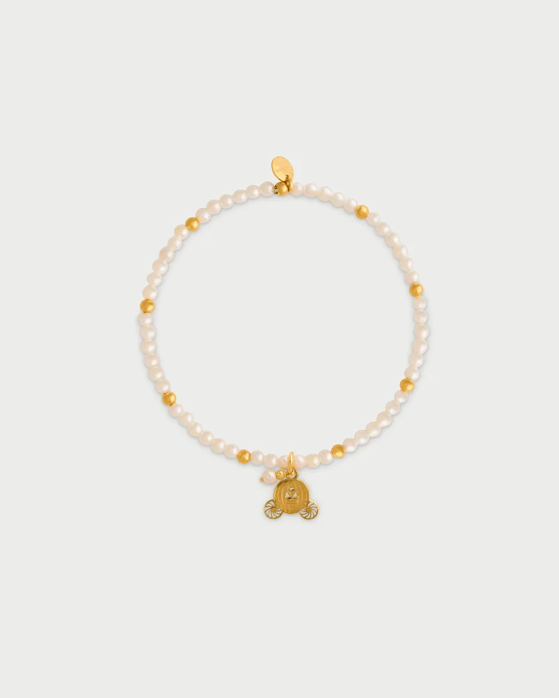 Rue Des Mill Elastic bracelet with pearls and balls - CAR - Yellow Gold