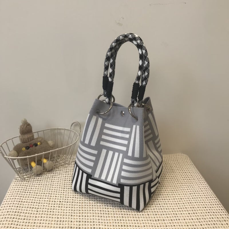 Korean Style Niche Design Knitted Bucket Bag Women'S Fashionable All-Match Travel Shopping Hand Bag Handbag - Image 1
