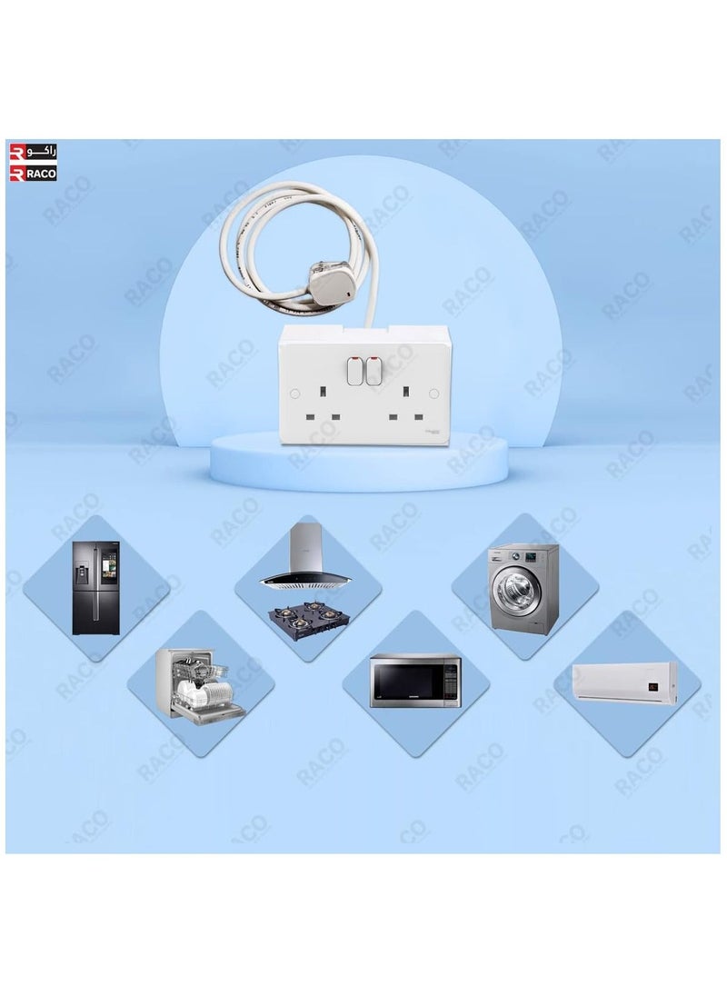 RACO Socket Extension Board | Heavy-Duty Cable Power Cord 13A Plug 220-250V Socket | Ideal for Various Indoor and Outdoor Uses (Dual Socket UK)