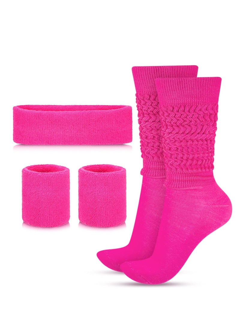 Loquat 80s Neon Costumes Accessories Set, Slouch Socks Sweatband Headband Wristband, for Women Girl Cosplay Party - Image 1