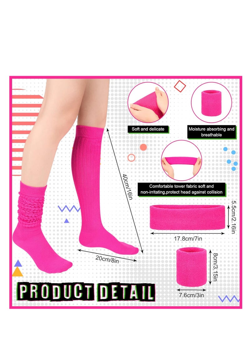 Loquat 80s Neon Costumes Accessories Set, Slouch Socks Sweatband Headband Wristband, for Women Girl Cosplay Party - Image 2