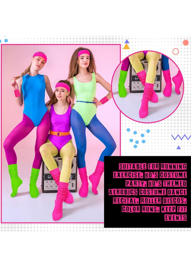 Loquat 80s Neon Costumes Accessories Set, Slouch Socks Sweatband Headband Wristband, for Women Girl Cosplay Party - Image 3