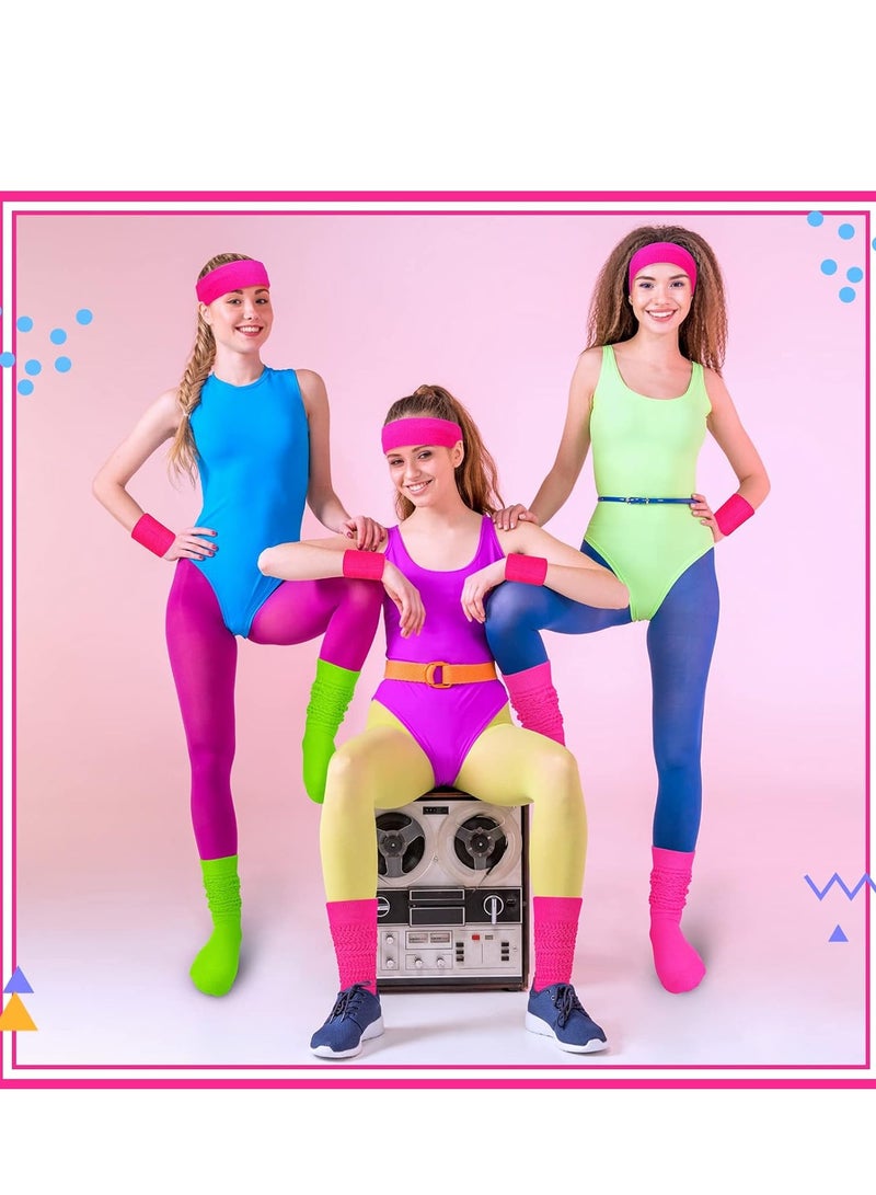 Loquat 80s Neon Costumes Accessories Set, Slouch Socks Sweatband Headband Wristband, for Women Girl Cosplay Party - Image 5
